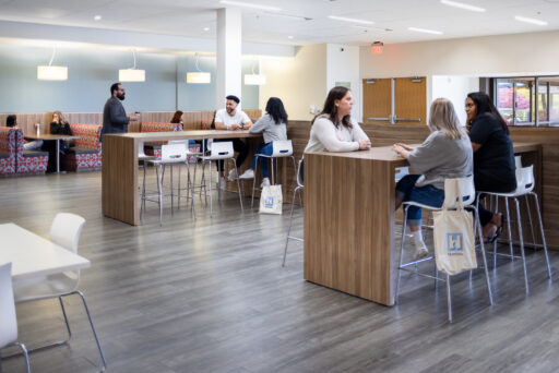 People at lunch in staged architectural photo